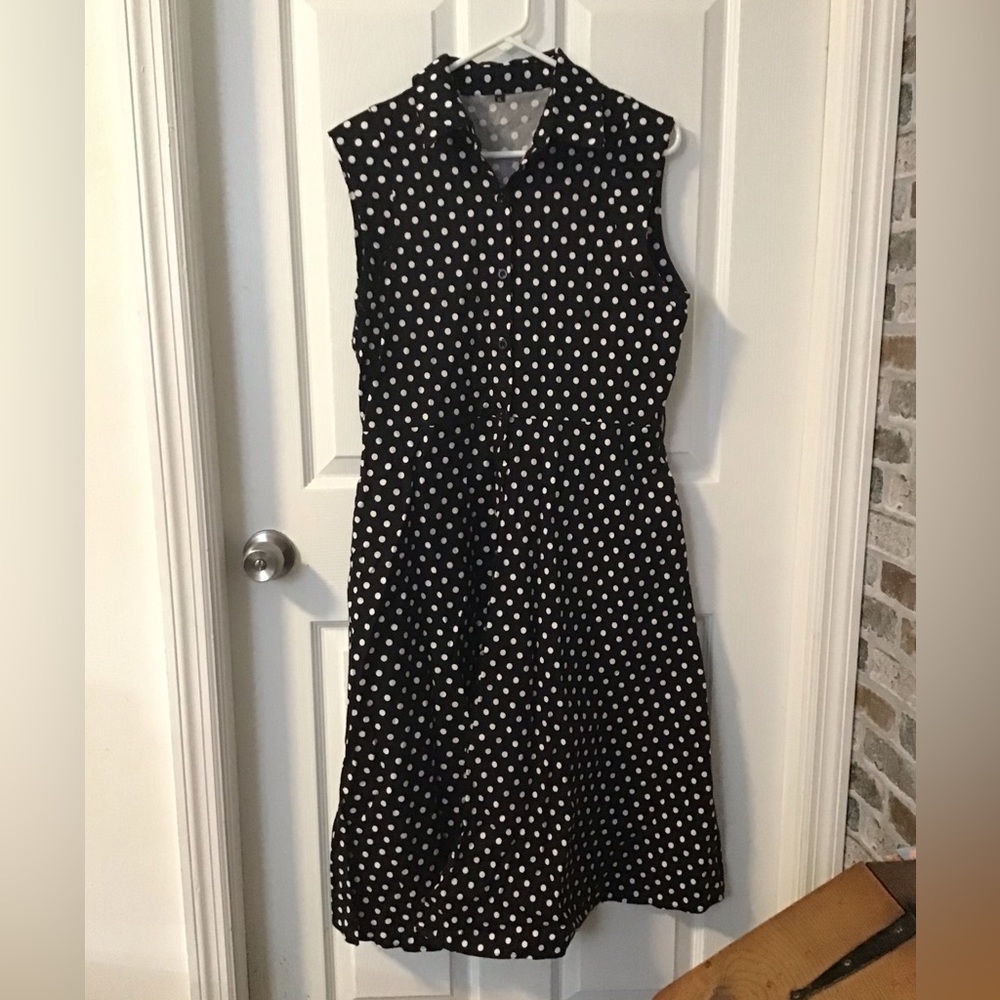 Polka Dot Sleeveless Midi Dress - Black & White